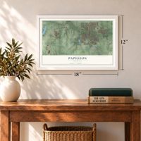 Papillion, Nebraska map, 12 x 18 inch print in a white frame in an entryway