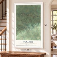 Paradise, Lancaster County, Pennsylvania map, 24 x 36 inch print in a white frame by a staircase