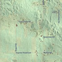 Second close-up of the map of Paradise, Michigan print showing more streets and buildings