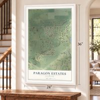 Paragon Estates, Colorado map, 24 x 36 inch print in a white frame by a staircase