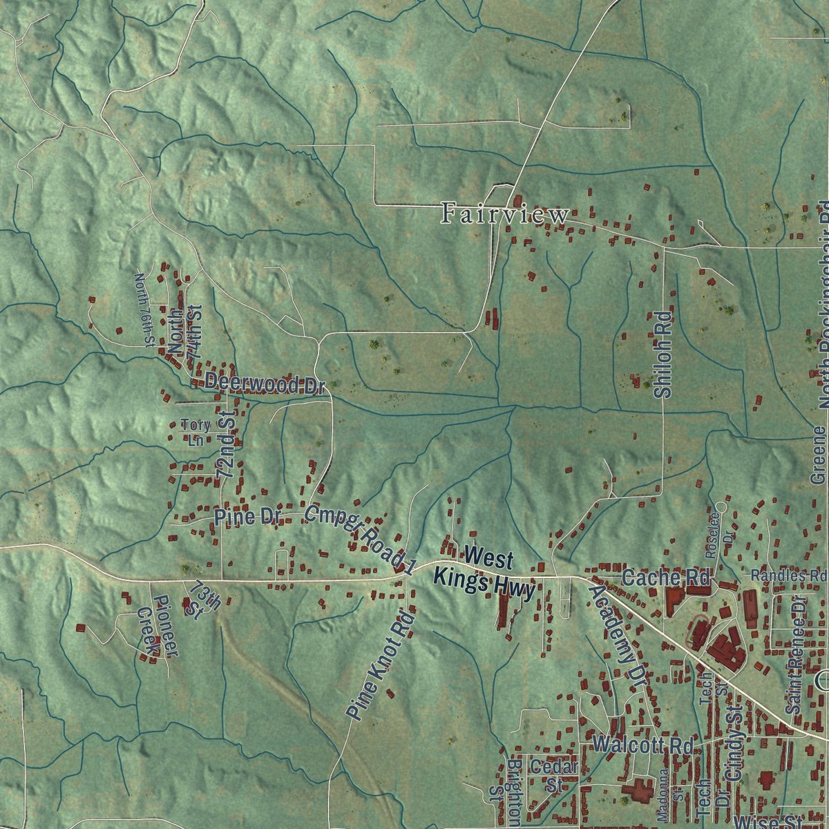 Second close-up of the map of Paragould, Arkansas print showing more streets and buildings