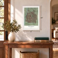 Paramount, California map, 12 x 18 inch print in a white frame in an entryway