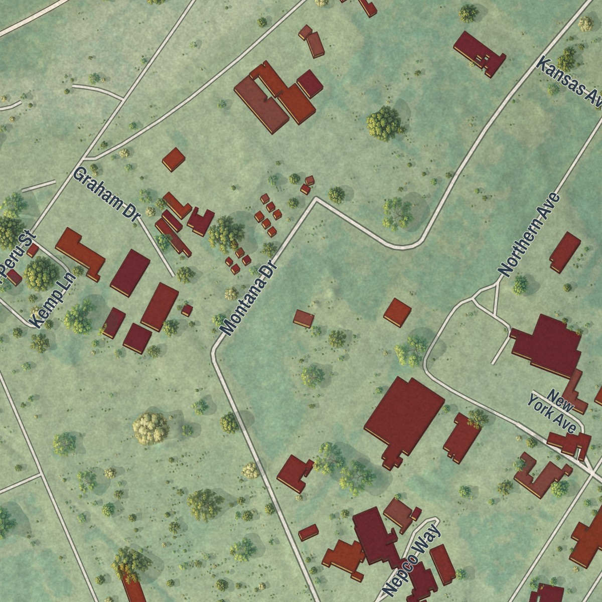 Second close-up of the map of Parc, New York print showing more streets and buildings