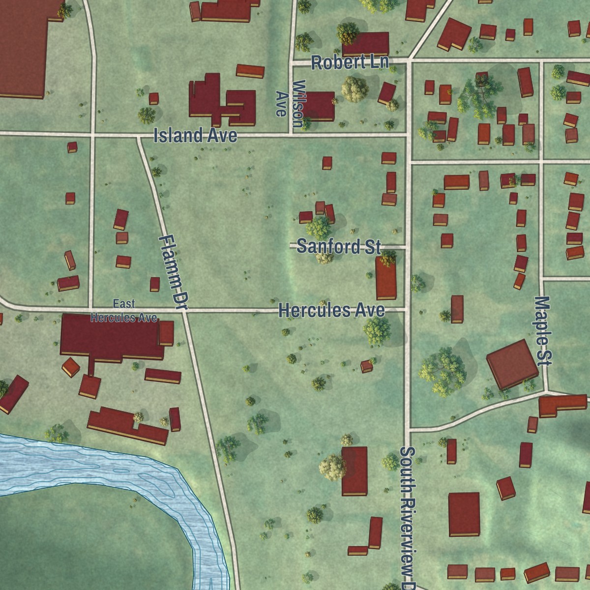 Second close-up of the map of Parchment, Michigan print showing more streets and buildings