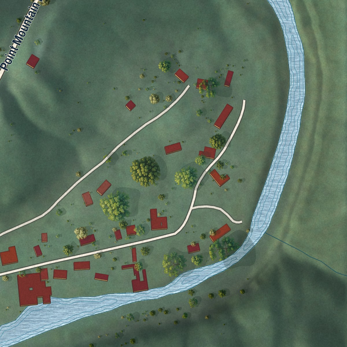 Second close-up of the map of Parcoal, West Virginia print showing more streets and buildings