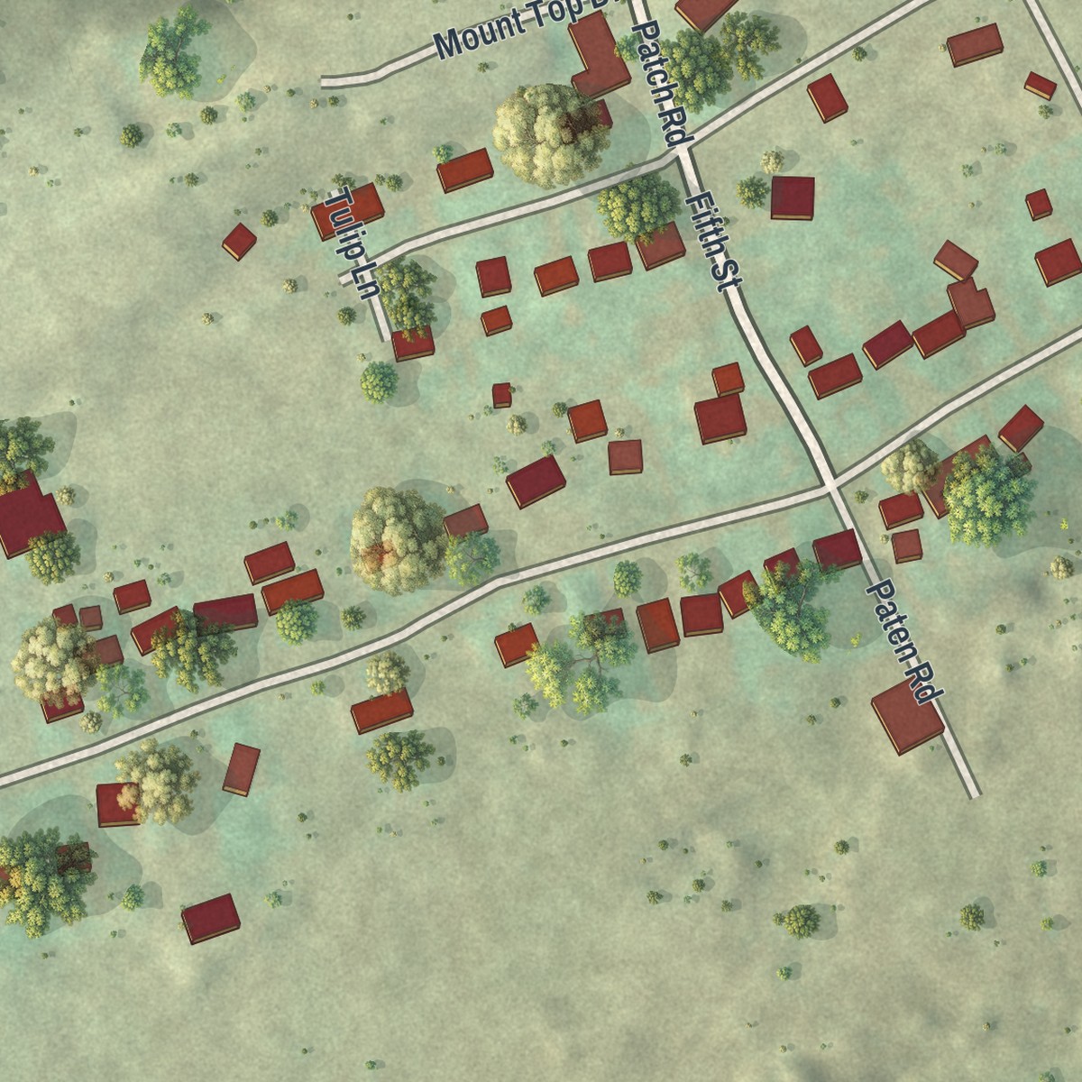 Second close-up of the map of Pardeesville, Pennsylvania print showing more streets and buildings