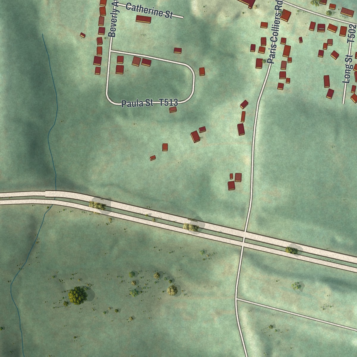 Second close-up of the map of Paris, Pennsylvania print showing more streets and buildings