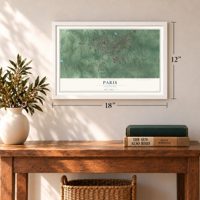 Paris, Tennessee map, 12 x 18 inch print in a white frame in an entryway