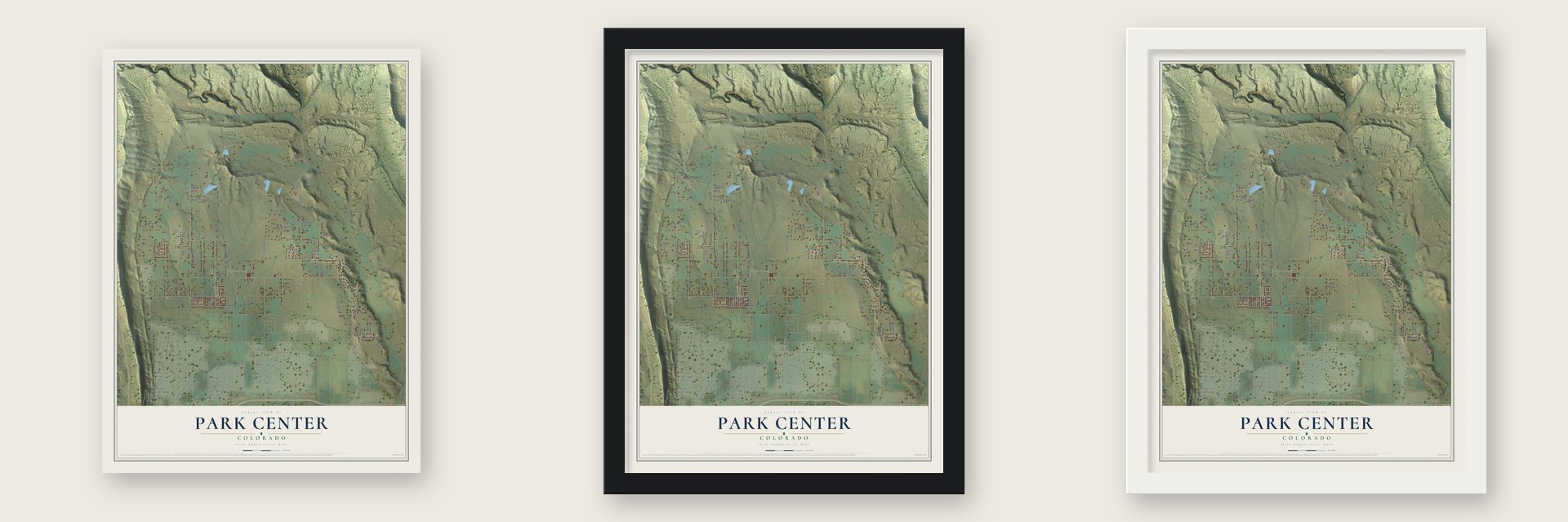 Park Center, Colorado map unframed, in a black wood frame and in a white wood frame