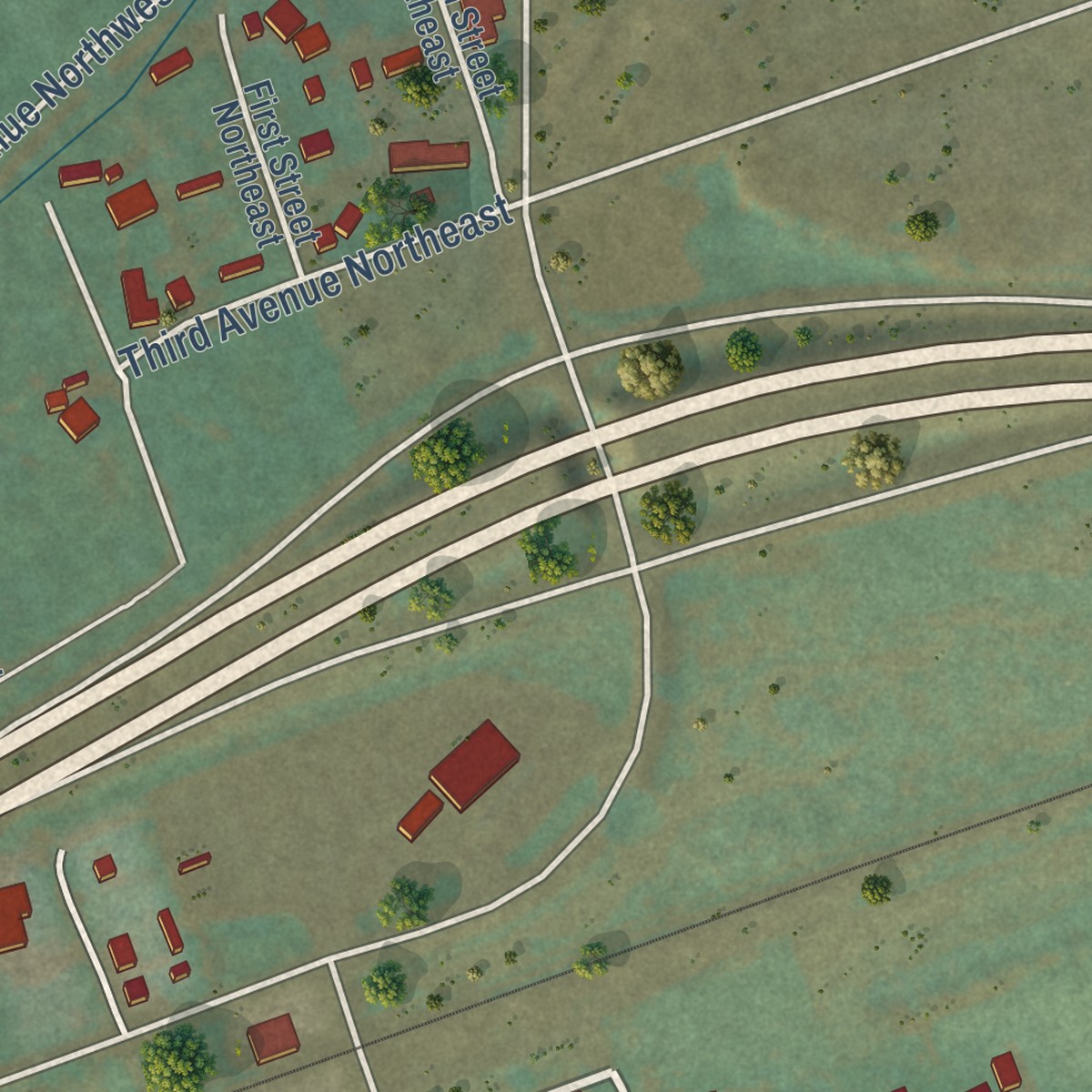 Second close-up of the map of Park City, Montana print showing more streets and buildings