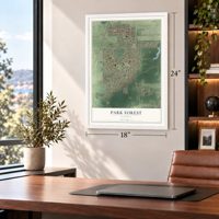 Park Forest, Illinois map, 18 x 24 inch print in a white frame in a home office