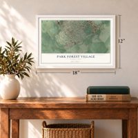 Park Forest Village, Pennsylvania map, 12 x 18 inch print in a white frame in an entryway