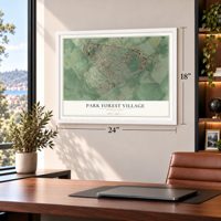 Park Forest Village, Pennsylvania map, 18 x 24 inch print in a white frame in a home office