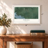 Park Hall, Maryland map, 12 x 18 inch print in a white frame in an entryway