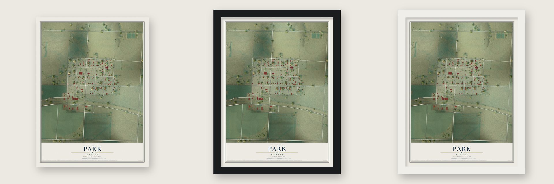 Park, Kansas map unframed, in a black wood frame and in a white wood frame