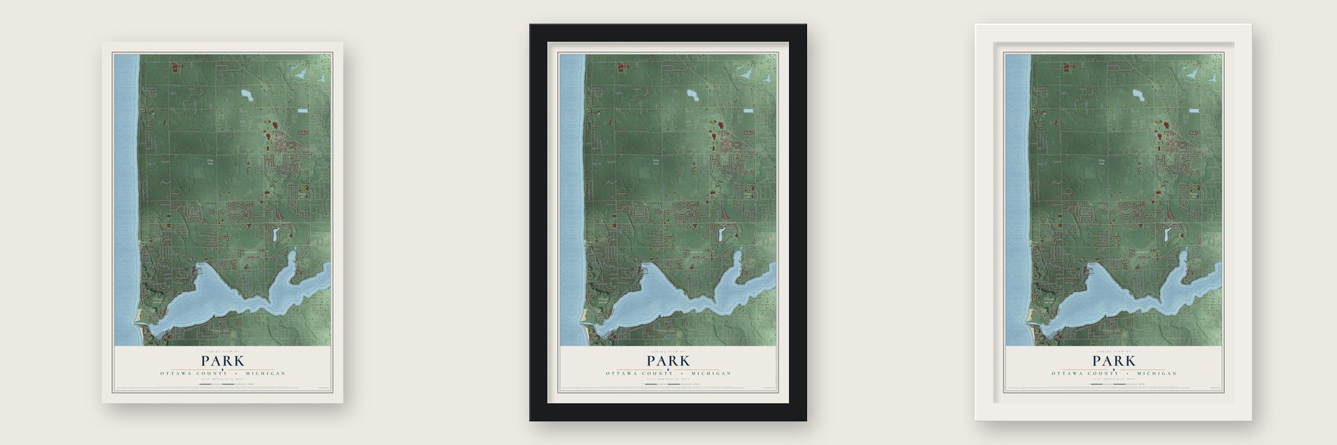 Park, Ottawa County, Michigan map unframed, in a black wood frame and in a white wood frame