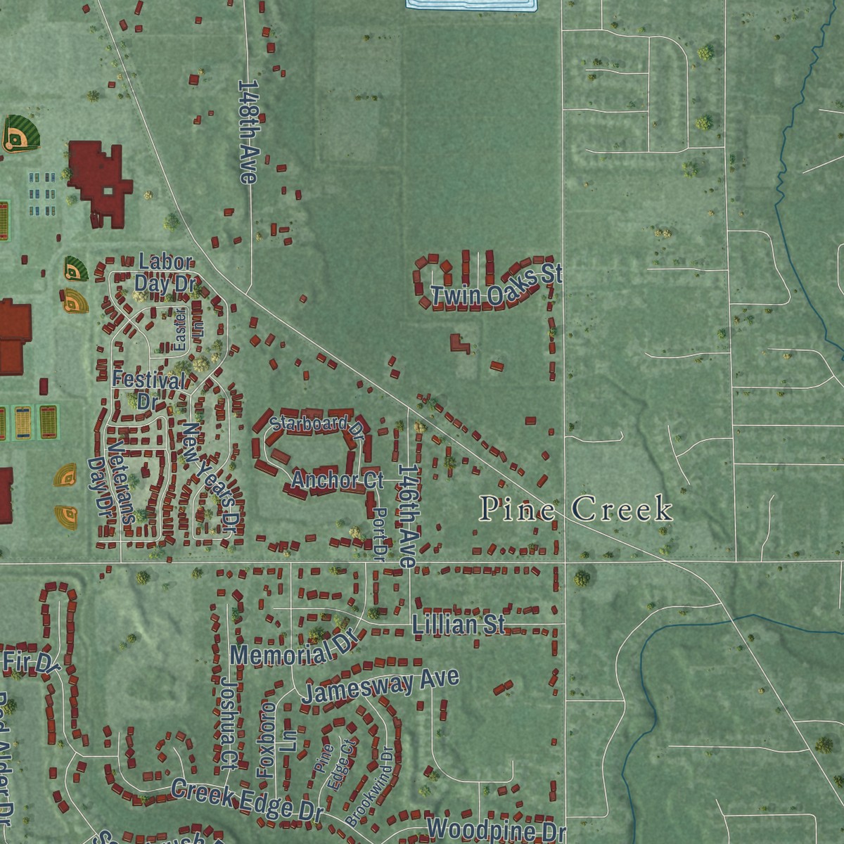 Second close-up of the map of Park, Ottawa County, Michigan print showing more streets and buildings