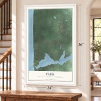 Park, Ottawa County, Michigan map, 24 x 36 inch print in a white frame by a staircase