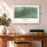 Park Place, Pennsylvania map, 12 x 18 inch print in a white frame in an entryway