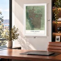 Park Ridge, Illinois map, 18 x 24 inch print in a white frame in a home office