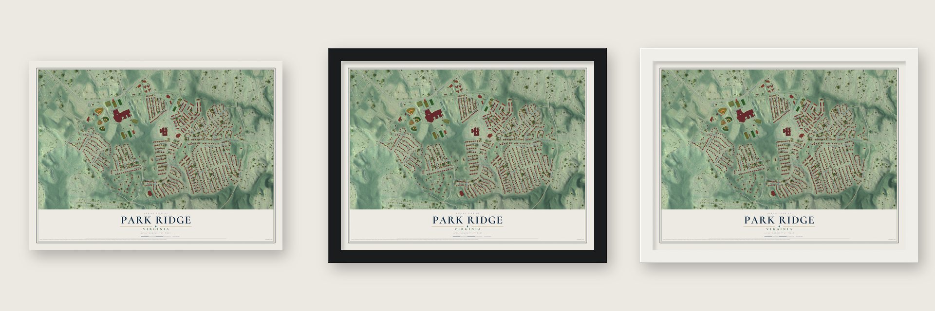 Park Ridge, Virginia map unframed, in a black wood frame and in a white wood frame