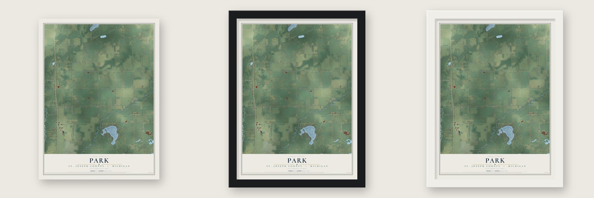 Park, St. Joseph County, Michigan map unframed, in a black wood frame and in a white wood frame