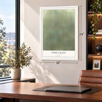 Park Valley, Utah map, 18 x 24 inch print in a white frame in a home office