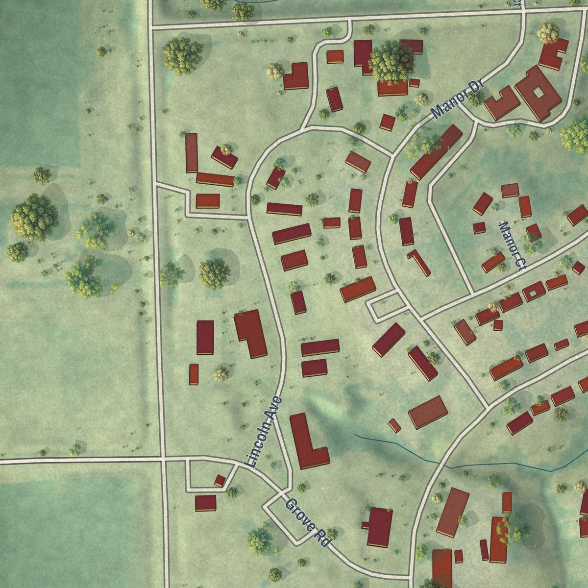 Second close-up of the map of Park View, Iowa print showing more streets and buildings