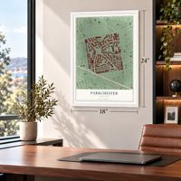 Parkchester, New York map, 18 x 24 inch print in a white frame in a home office