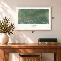 Parkdale, Michigan map, 12 x 18 inch print in a white frame in an entryway