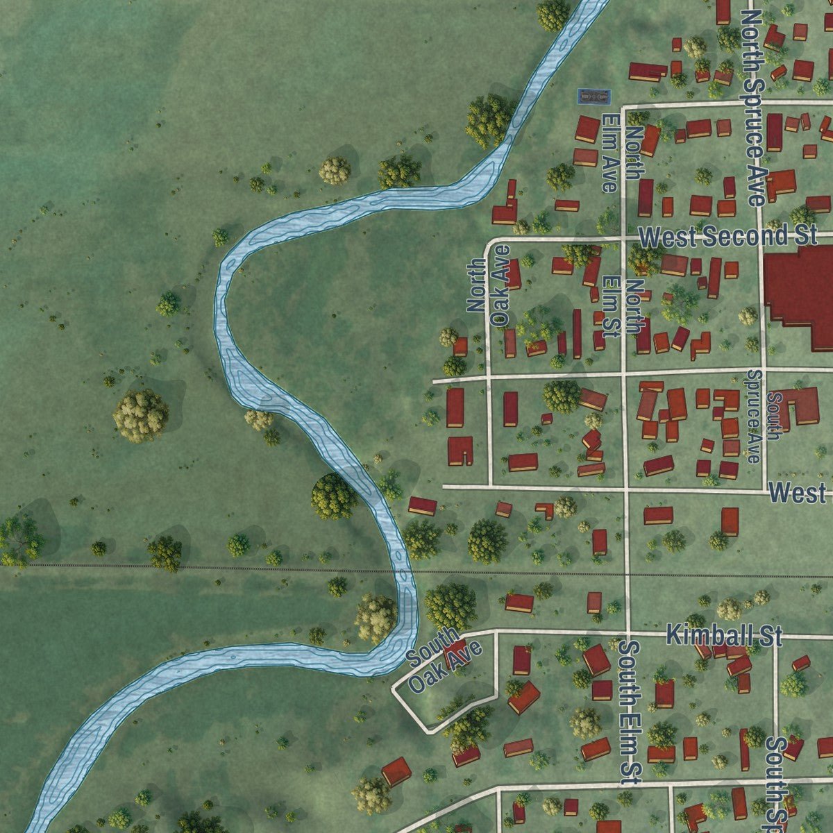 Second close-up of the map of Parker, South Dakota print showing more streets and buildings