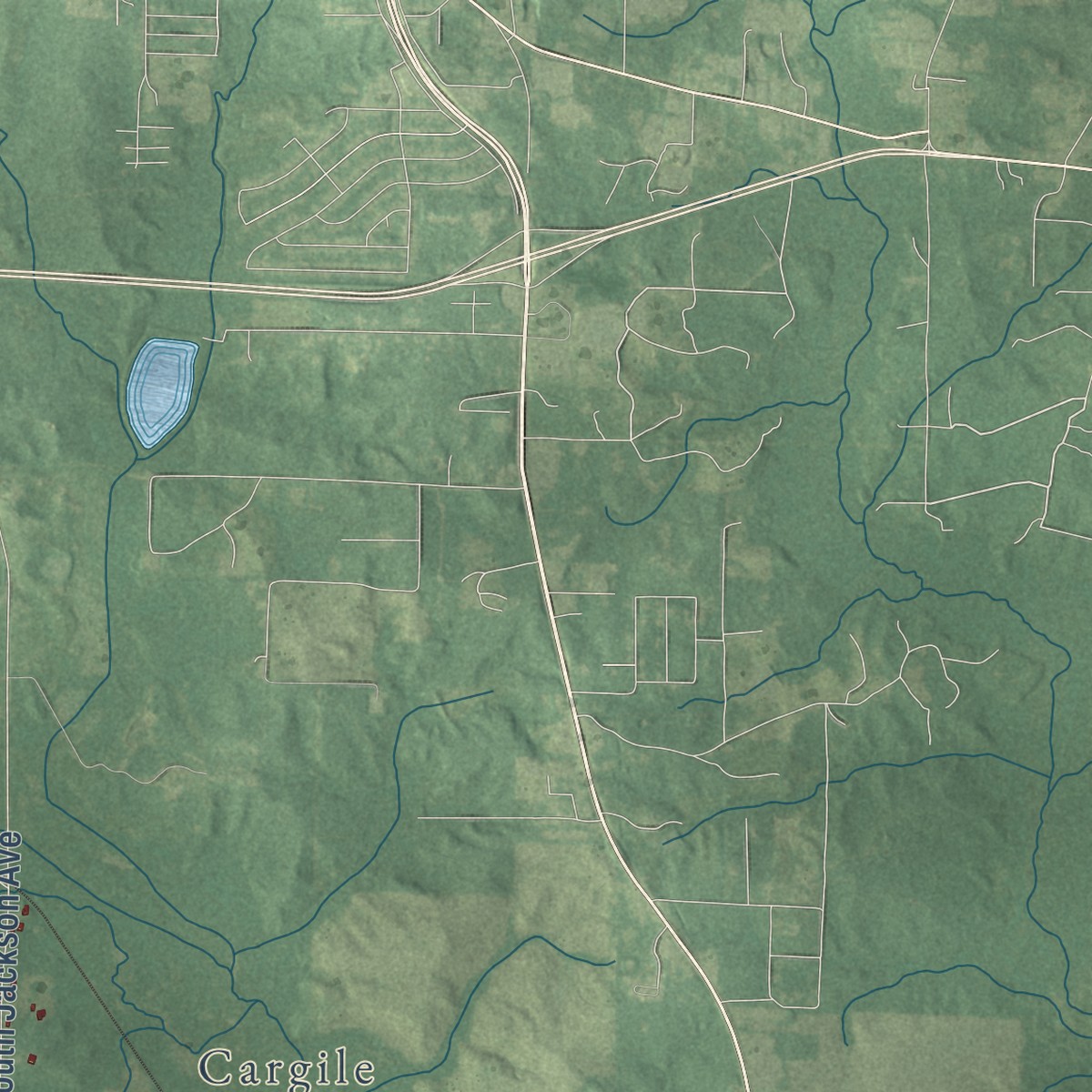 Second close-up of the map of Parkers Chapel, Arkansas print showing more streets and buildings