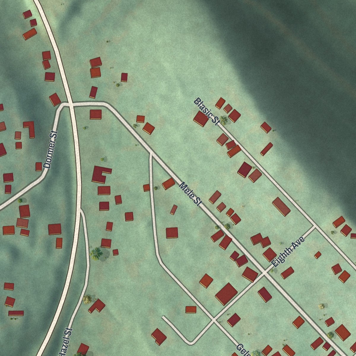 Second close-up of the map of Parkhill, Pennsylvania print showing more streets and buildings