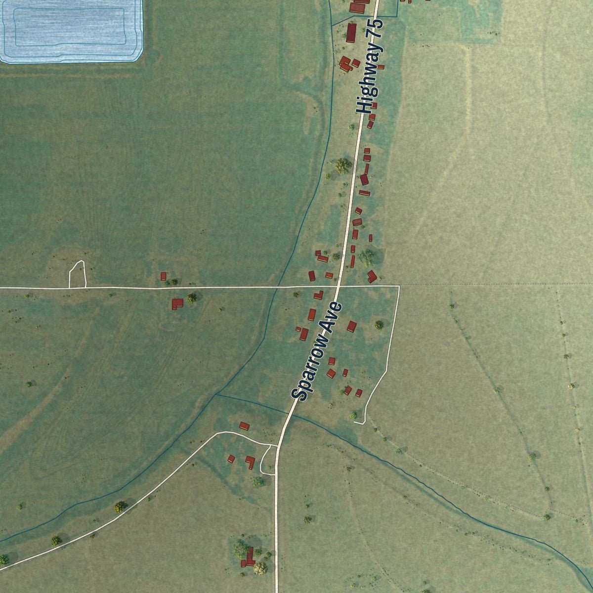 Second close-up of the map of Parkin, Arkansas print showing more streets and buildings