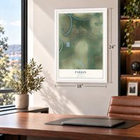 Parkin, Arkansas map, 18 x 24 inch print in a white frame in a home office