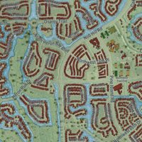 Second close-up of the map of Parkland, Florida print showing more streets and buildings