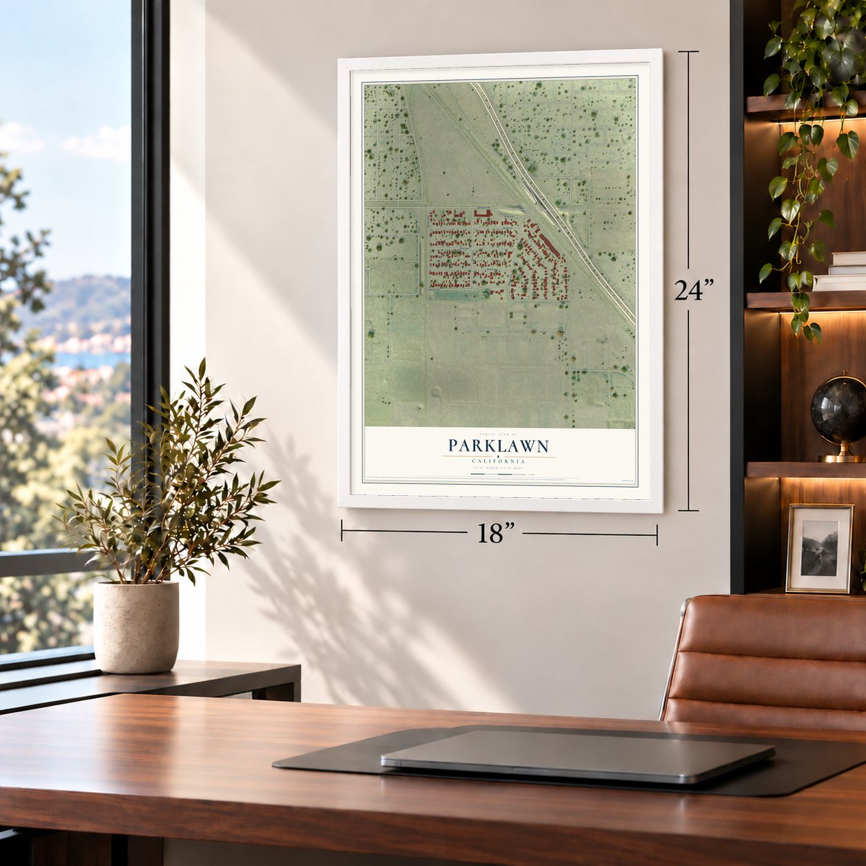 Parklawn, California map, 18 x 24 inch print in a white frame in a home office