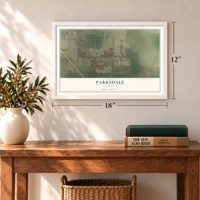 Parksdale, California map, 12 x 18 inch print in a white frame in an entryway