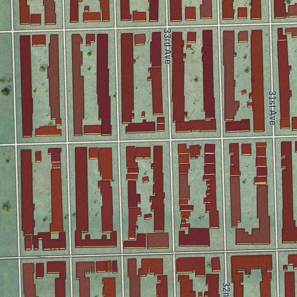 Second close-up of the map of Parkside, California print showing more streets and buildings