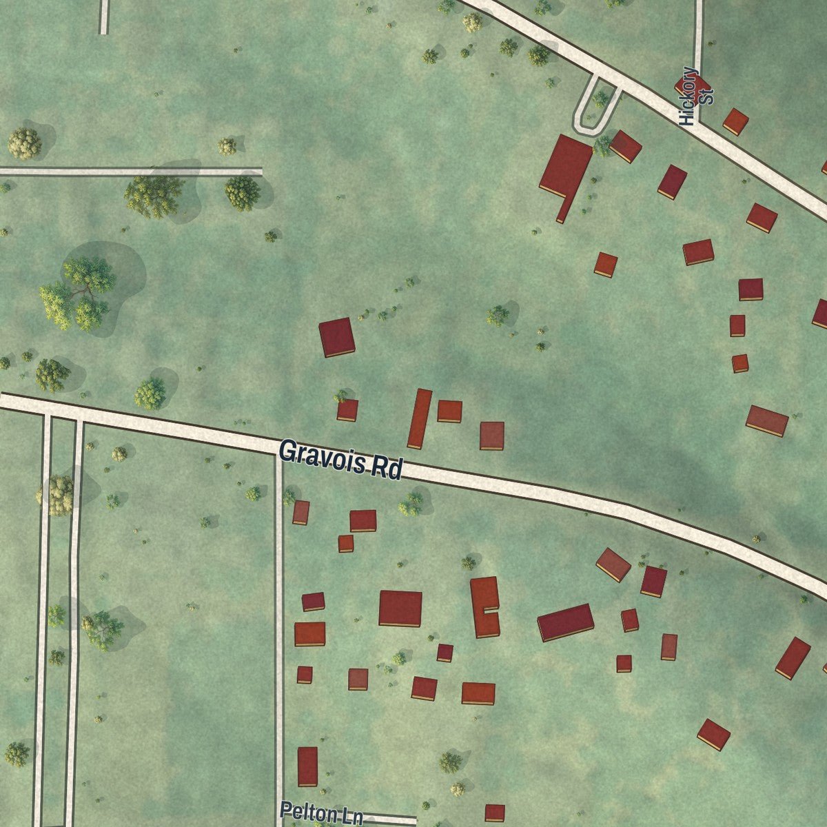 Second close-up of the map of Parkway, Missouri print showing more streets and buildings