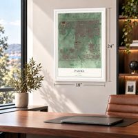 Parma, Ohio map, 18 x 24 inch print in a white frame in a home office