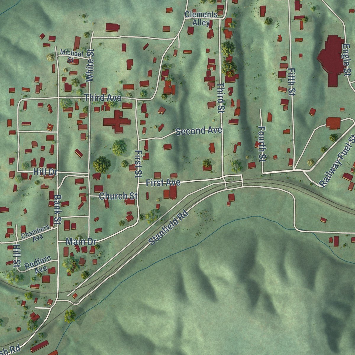 Second close-up of the map of Parrish, Alabama print showing more streets and buildings