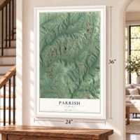 Parrish, Alabama map, 24 x 36 inch print in a white frame by a staircase