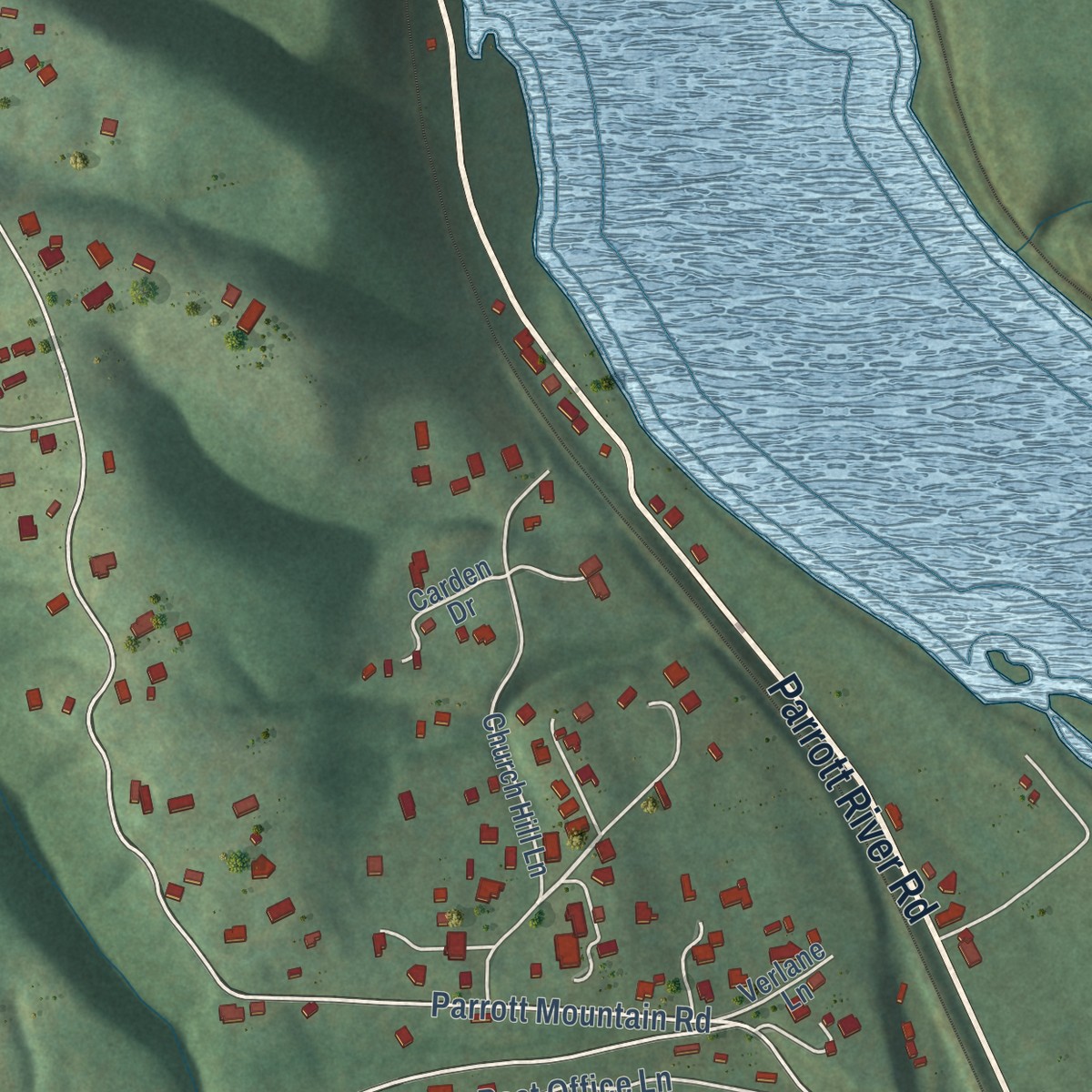 Second close-up of the map of Parrott, Virginia print showing more streets and buildings