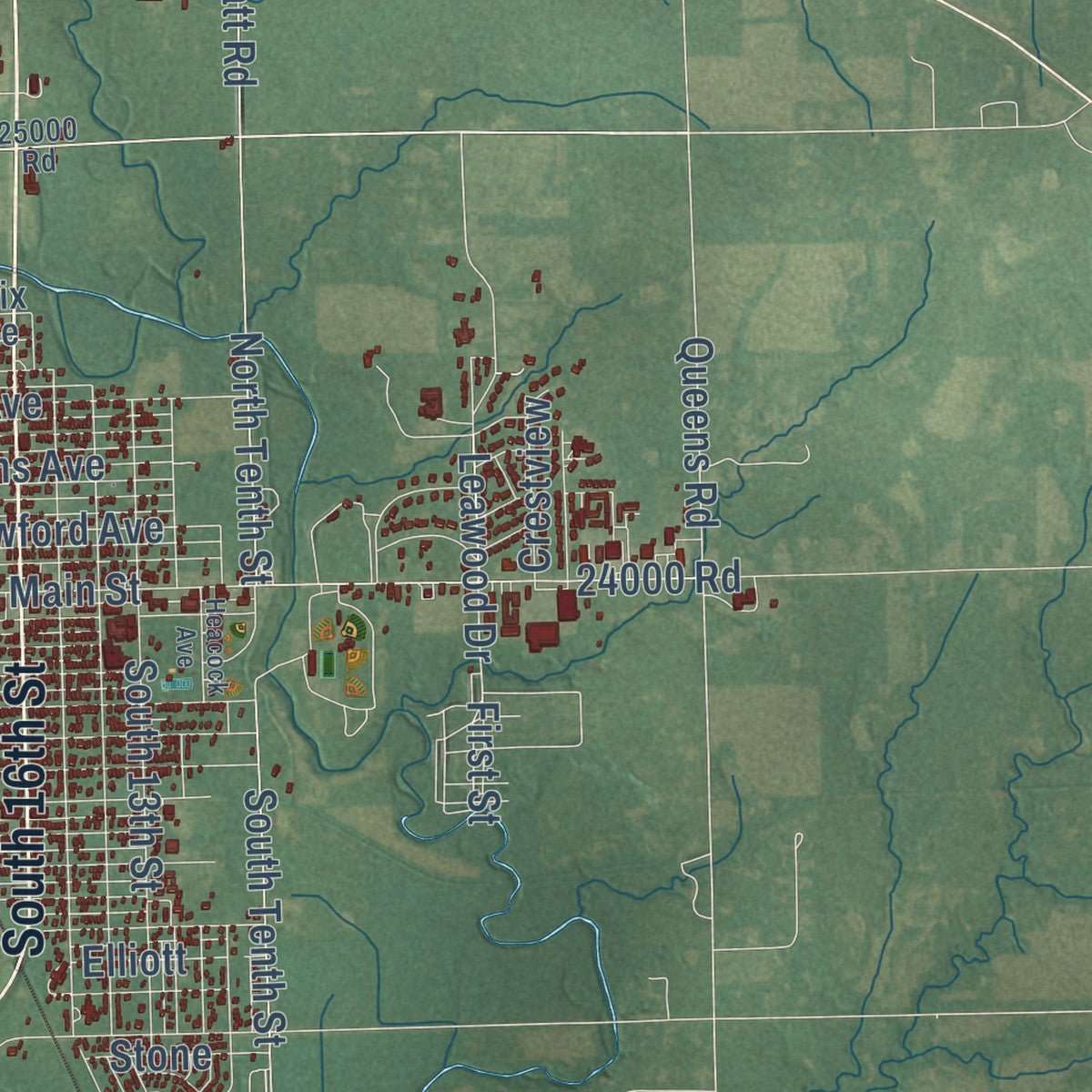 Second close-up of the map of Parsons, Kansas print showing more streets and buildings
