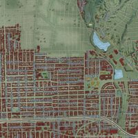 Second close-up of the map of Pasadena, California print showing more streets and buildings