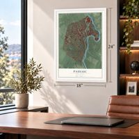 Passaic, New Jersey map, 18 x 24 inch print in a white frame in a home office