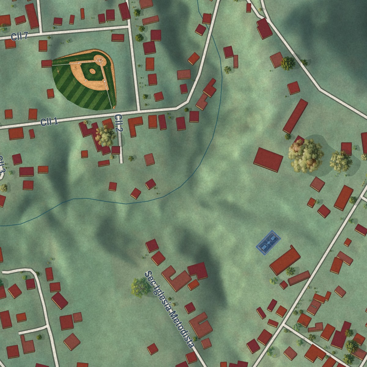 Second close-up of the map of Pastos, Puerto Rico print showing more streets and buildings