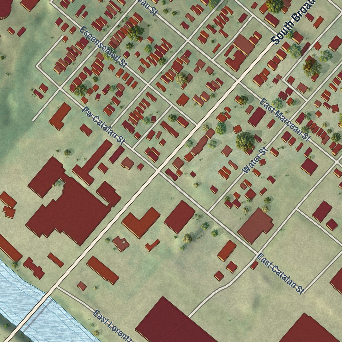 Second close-up of the map of Patch, Missouri print showing more streets and buildings