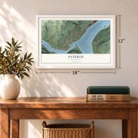 Pateros, Washington map, 12 x 18 inch print in a white frame in an entryway